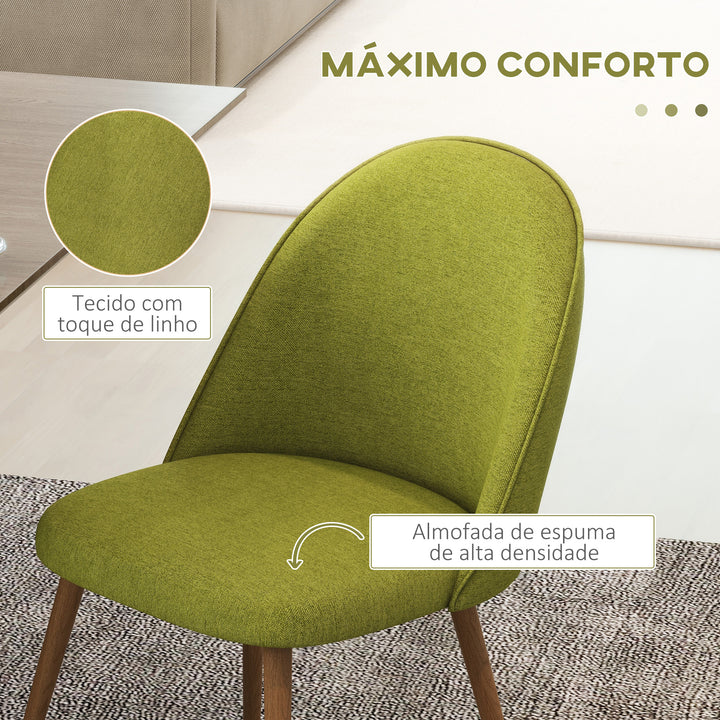 Conjunto de 2 Cadeiras Sala de Jantar Cadeiras de Cozinha Estofadas em Tecido de Linho com Pés de Aço para Sala de Estar Escritório Carga Máxima 120 kg 50x52x83 cm Verde