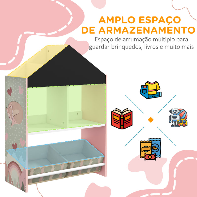 Estante para Brinquedos Organizador Infantil com Prateleiras Abertas e 2 Caixas de Tecido não Tecido Amovíveis para Sala de Jogos Dormitório Escola Infantil 62,4x26,5x90 cm Rosa