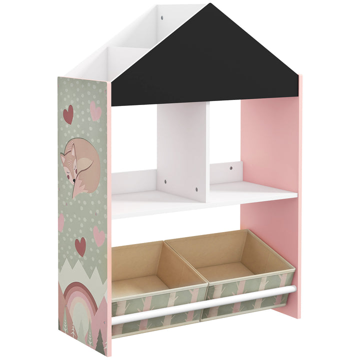Estante para Brinquedos Organizador Infantil com Prateleiras Abertas e 2 Caixas de Tecido não Tecido Amovíveis para Sala de Jogos Dormitório Escola Infantil 62,4x26,5x90 cm Rosa