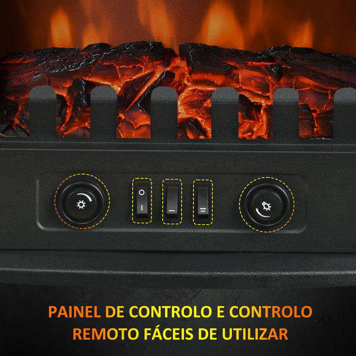 Lareira Elétrica 1000W/2000W 6820BTU/h Lareira Elétrica com Temperatura Ajustável Proteção contra Sobreaquecimento e Brilho Ajustável para Ambientes 15-30 m² 55x31x58 cm Preto
