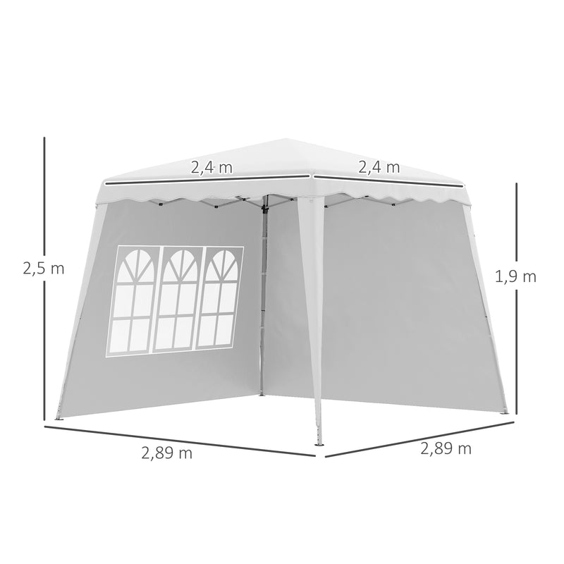 Tenda Dobrável com 2 Paredes Laterais 2,4x2,4 m Tenda de Jardim com Altura Ajustável Proteção UV50+ e Bolsa de Transporte para Exteriores Pátio Branco