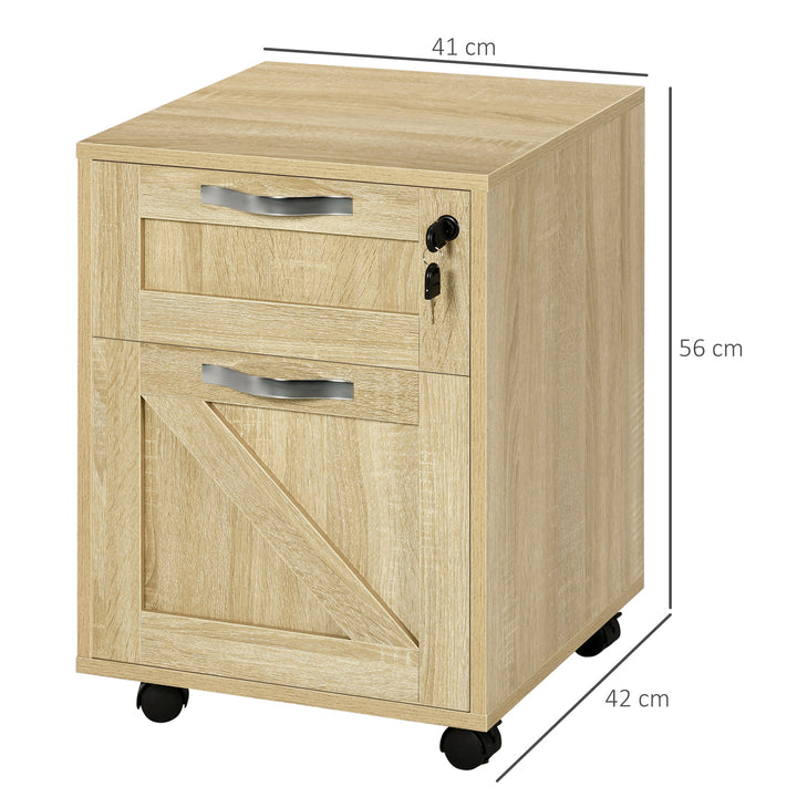 Bloco de Gavetas para Escritório com 2 Gavetas Bloco de Gavetas com Rodas Móvel para Arquivos com Fechadura e Suporte para Pastas Suspensas Tamanho A4 41x42x56 cm Madeira