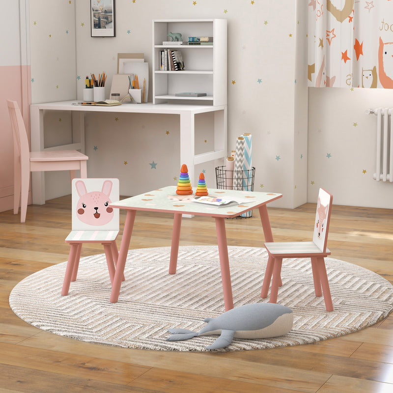 Conjunto de Mesa e Cadeiras para Crianças de 3 Peças Mesa Infantil com 2 Cadeiras Conjunto de Móveis para Atividades com Crianças de 3-8 Anos para Dormitório Sala de Jogos Rosa