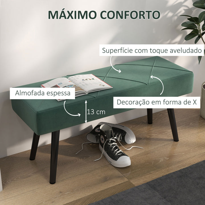 Banco de Pé de Cama Multifuncional Banco de Pé de Cama Moderno Banco de Dormitório com Pés de Aço e Assento Acolchoado Carga Máxima 120 kg Entrada Corredor 100x36x45 cm Verde