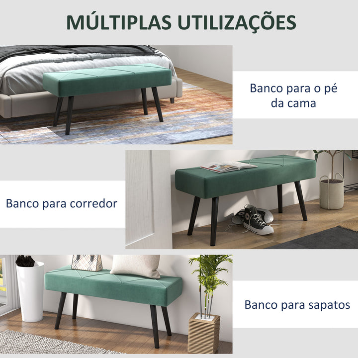 Banco de Pé de Cama Multifuncional Banco de Pé de Cama Moderno Banco de Dormitório com Pés de Aço e Assento Acolchoado Carga Máxima 120 kg Entrada Corredor 100x36x45 cm Verde