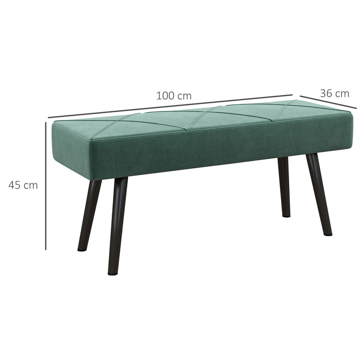 Banco de Pé de Cama Multifuncional Banco de Pé de Cama Moderno Banco de Dormitório com Pés de Aço e Assento Acolchoado Carga Máxima 120 kg Entrada Corredor 100x36x45 cm Verde