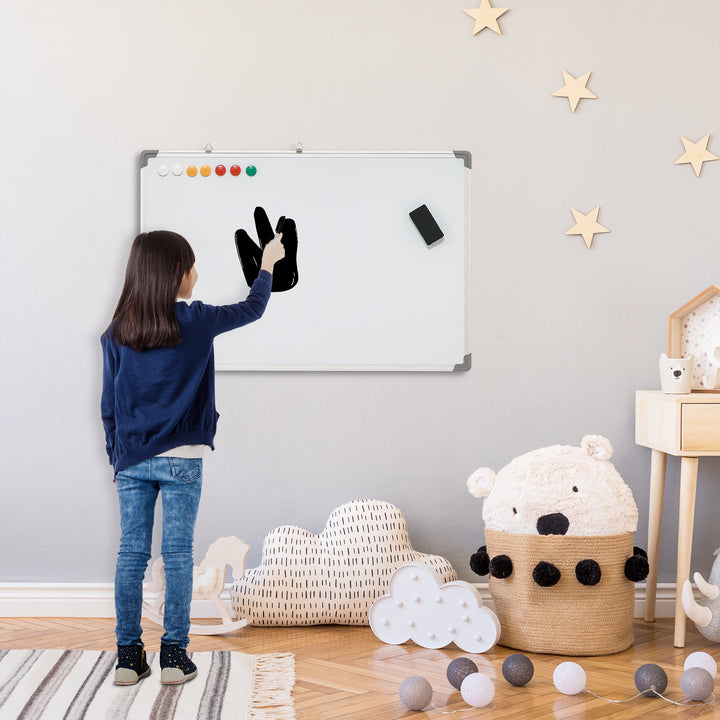 Quadro Magnético com Estrutura de Liga de Alumínio 90x60 cm Quadro Magnético com Apagador 4 Marcadores e 10 Ímás para Escritório Casa Branco
