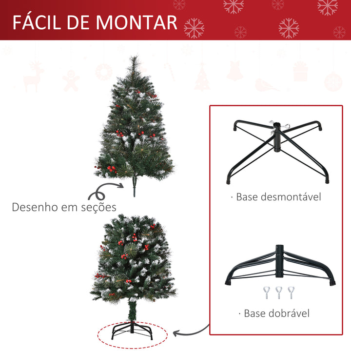 Árvore de Natal Artificial 150cm Ignífugo com 360 Ramos 38 Bagas Folhas de PVC Base Dobrável e Suporte Metálico Decoração de Natal para Interiores Verde