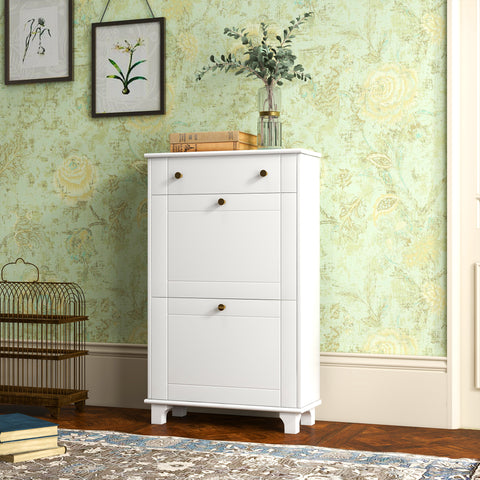 Sapateira Branca Móvel Sapateira Estreita com 2 Portas e 1 Gaveta para 8 Pares de Sapatos para Entrada Corredor 60x23,5x98,5 cm Branco