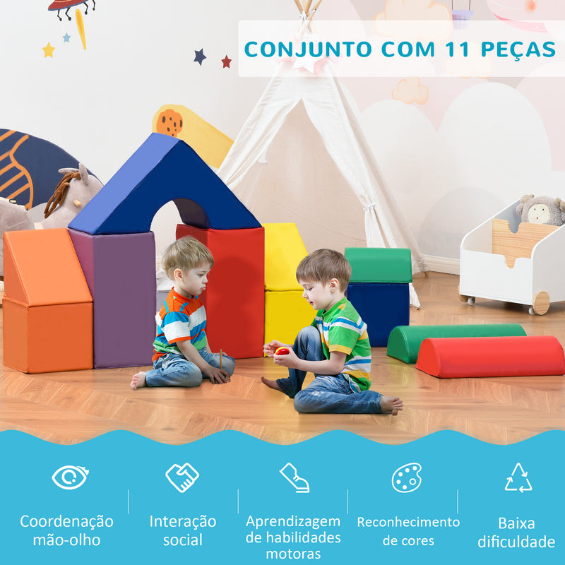 Conjunto de 11 Blocos de Espuma para Crianças Blocos de Contrução Brinquedo de Aprendizagem para Crianças 1-3 Anos 50x50x25 cm Multicor