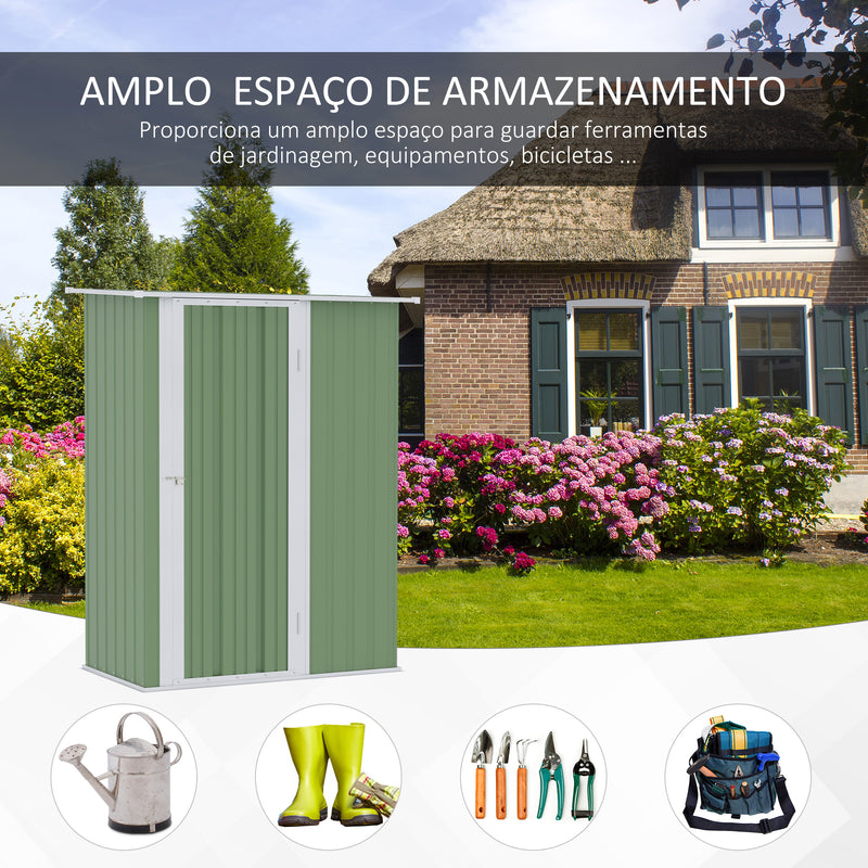 Abrigo de Jardim 1,07? 142x84x189 cm Abrigo de Armazenamento Galvanizado Abrigo de Ferramentas com Teto Inclinado e Porta para Varanda Exterior Verde Claro