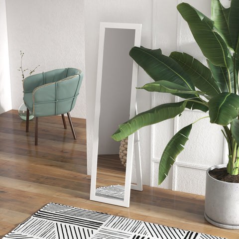 Espelho de Corpo Inteiro 37x155 cm Espelho de Pé Espelho de Parede Retangular com Estrutura de Madeira Decorativo para Sala de Estar Dormitório Corredor Branco