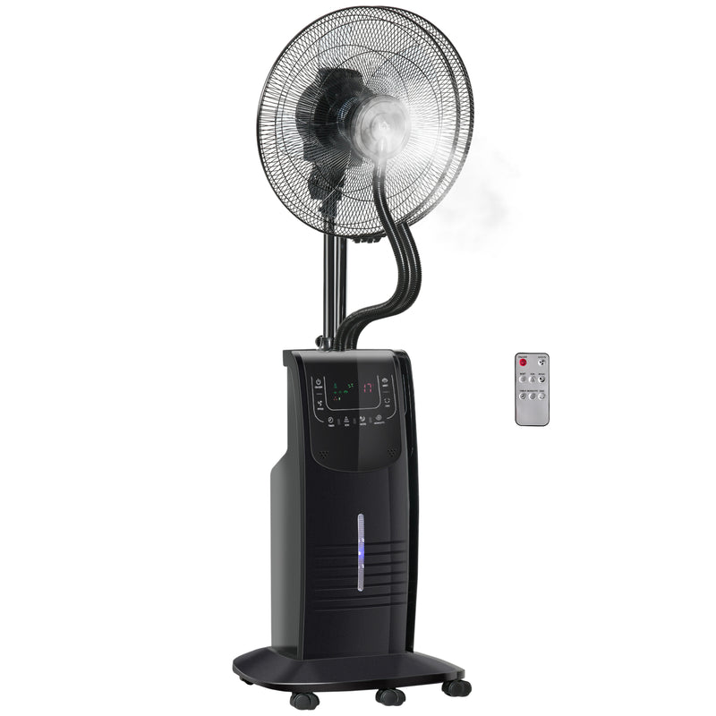 Ventoinha Nebulizadora 90W com Oscilação Controlo Remoto 5 Lâminas Depósito de Água 3,1L 3 Velocidades Temporizador e Rodas 44,5x44,5x135 cm Preto