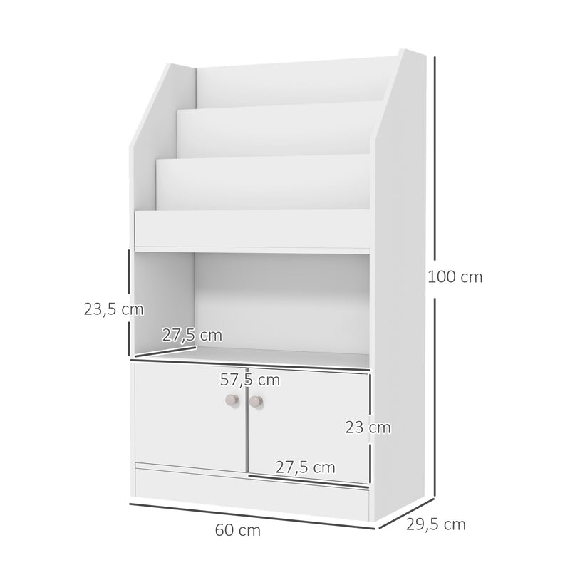 Estante para Brinquedos Infantil Estante de Livros para Crianças de 3 a 8 Anos para Brinquedos Sapatos com 3 Compartimentos e 2 Armários para Dormitório 60x29,5x100 cm Branco