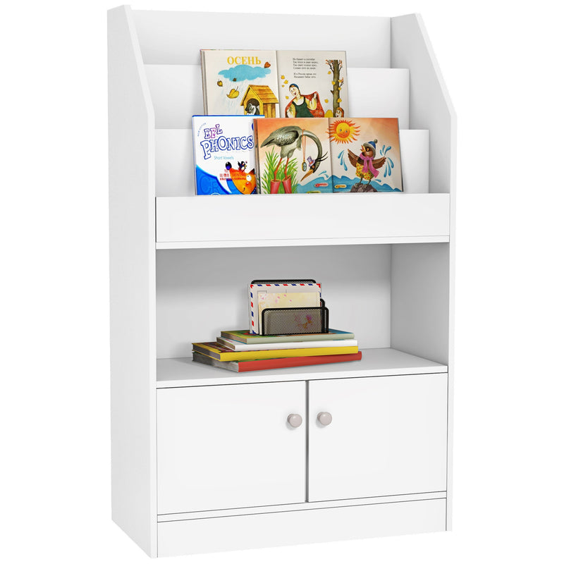 Estante para Brinquedos Infantil Estante de Livros para Crianças de 3 a 8 Anos para Brinquedos Sapatos com 3 Compartimentos e 2 Armários para Dormitório 60x29,5x100 cm Branco