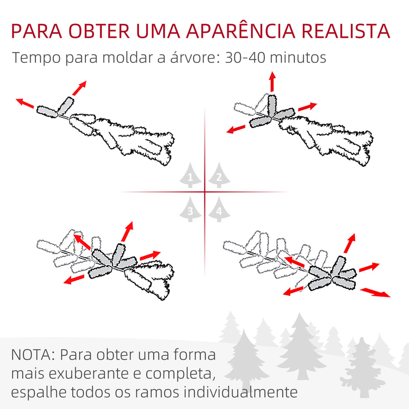 Árvore de Natal Artificial 180 cm com 300 Luzes LED Brancas Quente Árvore de Natal Nevada com 577 Ramos e Base Dobrável Decoração de Natal para Interior Verde