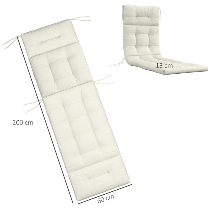 Almofada para Espreguiçadeira 200x60x13 cm Almofada Retangular de Algodão para Espreguiçadeiras Almofada de Assento e Encosto para Jardim Varanda Creme