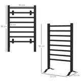 Toalheiro Elétrico de Parede ou Solo 150 W Aquecedor de Toalhas de Liga de Alumínio com Função de Temporizador e 8 Barras para Casa de Banho 53x35x90 cm Preto