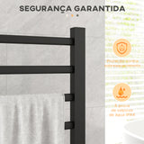 Toalheiro Elétrico de Parede ou Solo 150 W Aquecedor de Toalhas de Liga de Alumínio com Função de Temporizador e 8 Barras para Casa de Banho 53x35x90 cm Preto