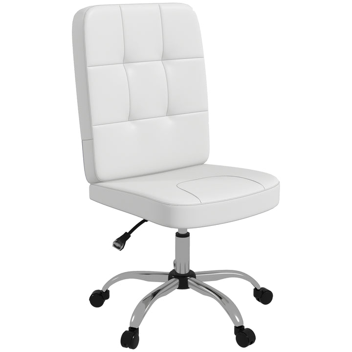 Cadeira de Escritório sem Apoio para os Braços Cadeira de Escritório Giratória de Couro Sintético com Altura Ajustável Estilo Moderno Carga Máxima 120 kg 45x59x90-100 cm Branco