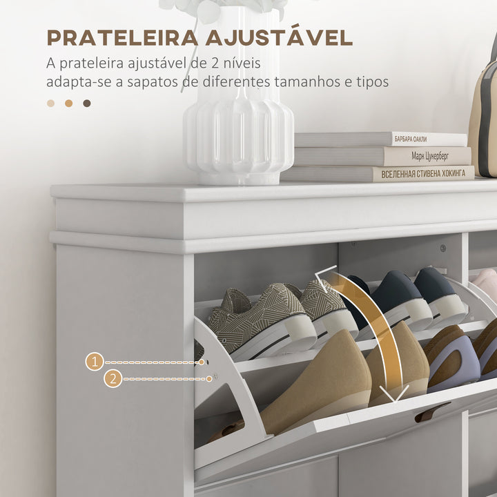 Móvel Sapateira Branco Sapateira Estreita com 4 Portas e Prateleira Ajustável para 20 Pares de Sapatos Anti Tombo para Entrada Corredor 150x24x82,5 cm Branco