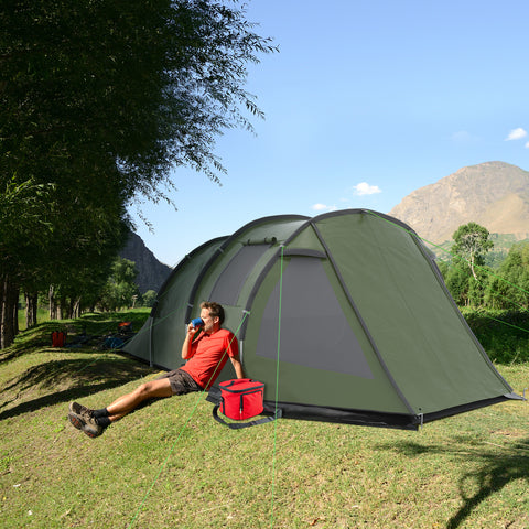 Tenda de Campismo para 3-4 Pessoas Impermeável PU2000 mm com Proteção UV30+ Janelas e Bolsa de Transporte 475x264x172 cm Verde
