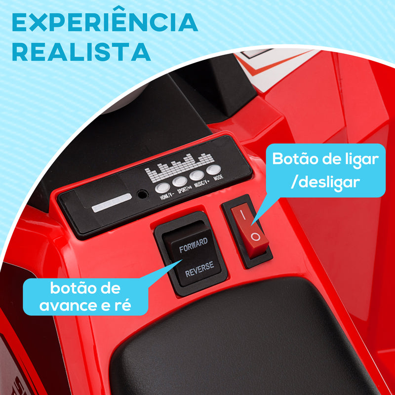 Quadriciclo Elétrico para Crianças com Reboque a Bateria 6V Carro Elétrico para Crianças de 18-36 Meses com Velocidade 2,5 km/h Carga Máxima 106x41,5x48,5 cm Vermelho