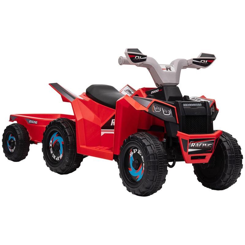 Quadriciclo Elétrico para Crianças com Reboque a Bateria 6V Carro Elétrico para Crianças de 18-36 Meses com Velocidade 2,5 km/h Carga Máxima 106x41,5x48,5 cm Vermelho