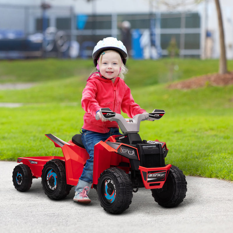 Quadriciclo Elétrico para Crianças com Reboque a Bateria 6V Carro Elétrico para Crianças de 18-36 Meses com Velocidade 2,5 km/h Carga Máxima 106x41,5x48,5 cm Vermelho