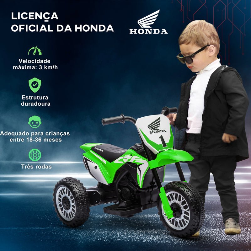 Mota Elétrica com Licença Honda CRF450RL para Crianças acima de 18 Meses Mota de Bateria 6V com Velocidade 3km/h Buzina e Som de Arranque Carga Máxima 25 kg 71x40,5x43,5 cm Verde