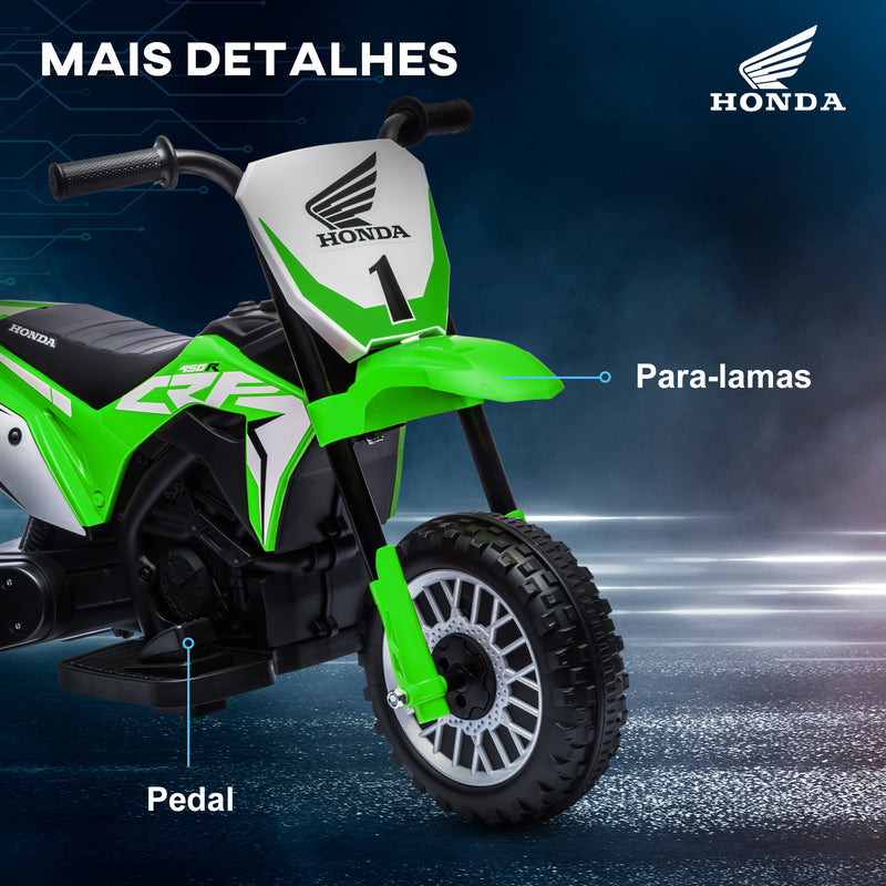 Mota Elétrica com Licença Honda CRF450RL para Crianças acima de 18 Meses Mota de Bateria 6V com Velocidade 3km/h Buzina e Som de Arranque Carga Máxima 25 kg 71x40,5x43,5 cm Verde