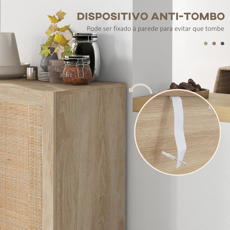 Aparador de Sala de Estar com 2 Portas de Rede e Prateleiras Ajustáveis Armário para Sala de Estar Escritório Dormitório Estilo Cannage Anti-Tombo 73x41x102 cm Madeira