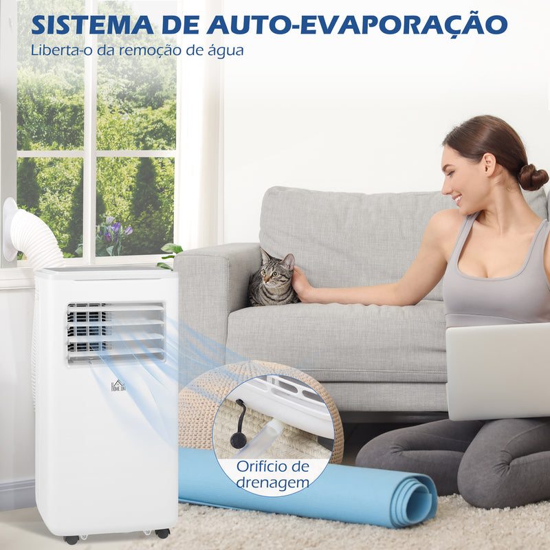 Ar Condicionado Portátil 9000BTU 1010W Refrigerador Ventoinha Desumidificador com Ecrã LED Controlo Remoto Temporizador para Ambientes de 20 m² 35,3x35x72,5 cm Branco