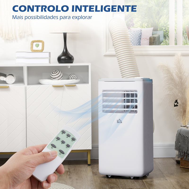 Ar Condicionado Portátil 9000BTU 1010W Refrigerador Ventoinha Desumidificador com Ecrã LED Controlo Remoto Temporizador para Ambientes de 20 m² 35,3x35x72,5 cm Branco