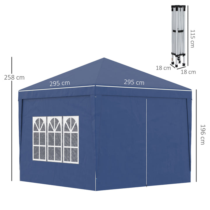 Tenda de Jardim com Paredes Laterais Amovíveis Janelas Porta com Zíper e Bolsa de Transporte 295x295x195-258 cm Azul