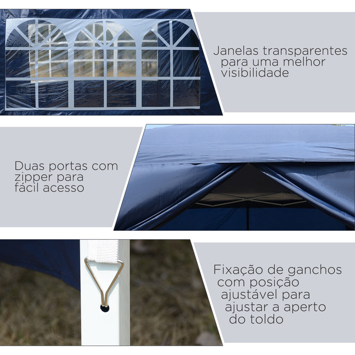 Tenda de Jardim com Paredes Laterais Amovíveis Janelas Porta com Zíper e Bolsa de Transporte 295x295x195-258 cm Azul