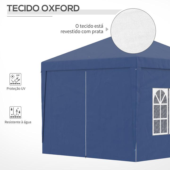 Tenda de Jardim com Paredes Laterais Amovíveis Janelas Porta com Zíper e Bolsa de Transporte 295x295x195-258 cm Azul