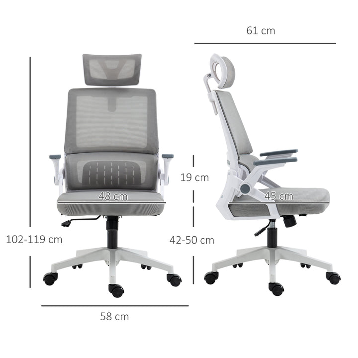 Cadeira de Escritório de Malha Cadeira de Escritório Giratória com Altura e Apoio para a Cabeça Ajustáveis e Apoio para os Braços Estilo Moderno Carga 120 kg para Estúdio 58x61x102-119 cm Cinza