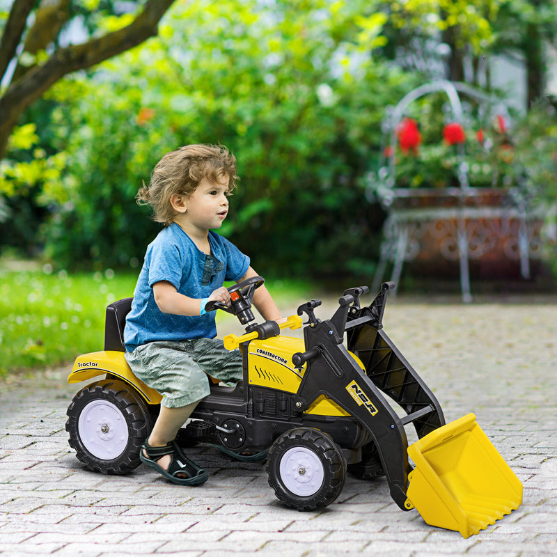 Trator a Pedal para Crianças acima de 3 Anos Trator Escavadora Infantil com Pá Dianteira Veículo a Pedais Carga Máxima 35 kg 114x41x52 cm Amarelo e Preto