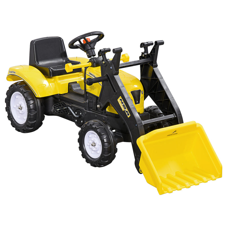 Trator a Pedal para Crianças acima de 3 Anos Trator Escavadora Infantil com Pá Dianteira Veículo a Pedais Carga Máxima 35 kg 114x41x52 cm Amarelo e Preto