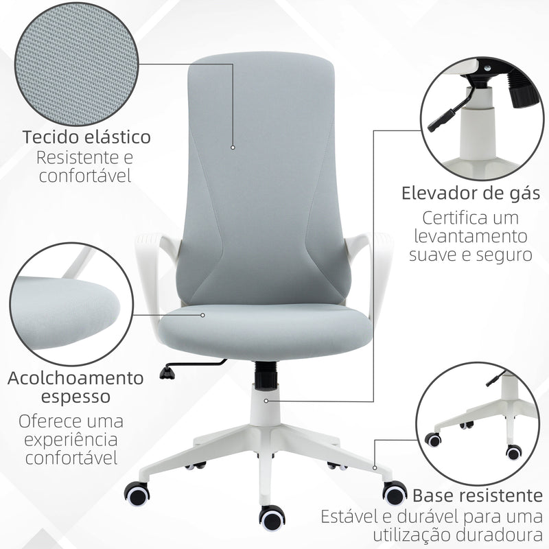 Cadeira de Escritório Giratória com Altura Ajustável Cadeira de Escritório Ergonómica com Apoio para os Braços Função de Inclinação e Encosto Alto para Sala de Estar Dormitório 62x56x110-119,5 cm Cinza