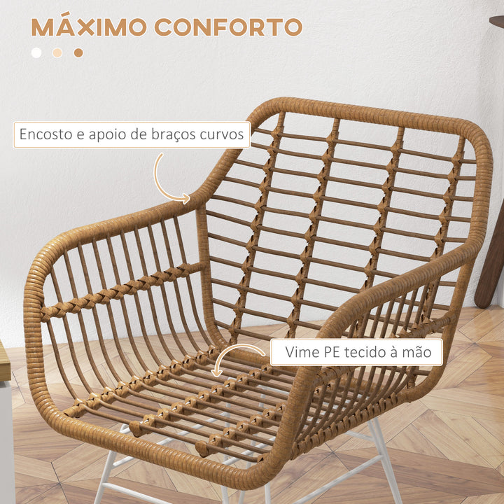 Conjunto de 2 Cadeiras de Sala de Jantar Cadeiras de Cozinha de Vime PE com Pés de Aço para Sala de Jantar Estilo Boémio Carga Máxima 120 kg 56x60x79 cm Marrom