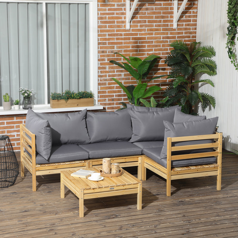 Conjunto Móveis de Jardim de Madeira 5 Peças Conjunto de Móveis de Varanda Inclui 4 Poltronas com Almofadas Acolchoadas e Mesa de Centro para Pátio Exterior Madeira