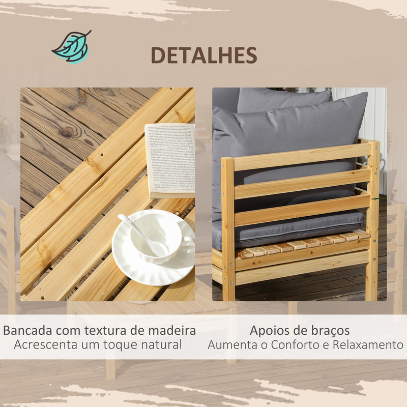 Conjunto Móveis de Jardim de Madeira 5 Peças Conjunto de Móveis de Varanda Inclui 4 Poltronas com Almofadas Acolchoadas e Mesa de Centro para Pátio Exterior Madeira