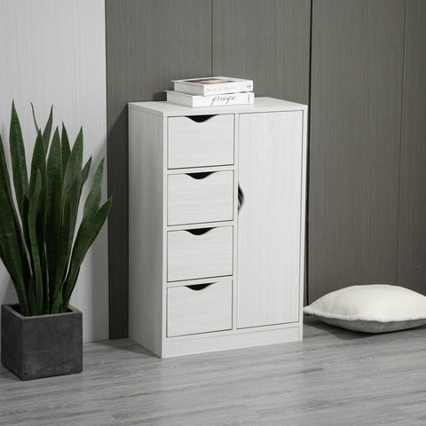 Armário de Sala de Estar Aparador Auxiliar com 4 Gavetas 1 Armário e Prateleira Inferior Móvel de Armazenamento Múltiuso para Dormitórios Sala de Jantar 54x29x83cm Branco