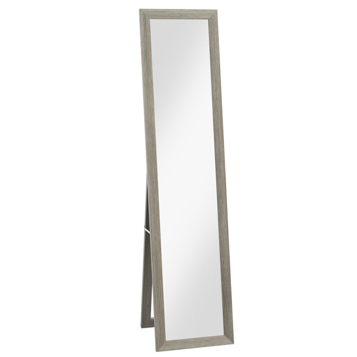 Espelho de Corpo Inteiro 37x155 cm Espelho de Pé Espelho de Parede Retangular com Estrutura de Madeira Decorativo para Sala de Estar Dormitório Corredor Cinza