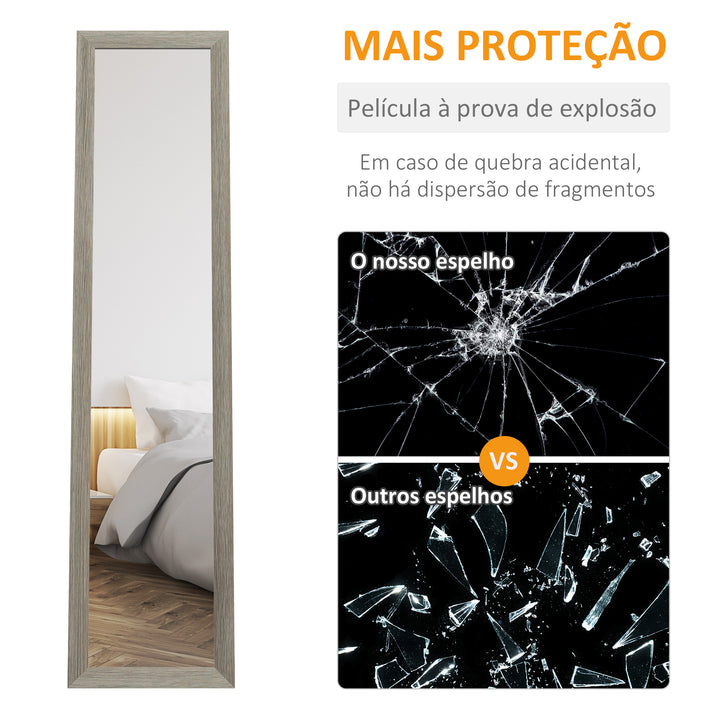 Espelho de Corpo Inteiro 37x155 cm Espelho de Pé Espelho de Parede Retangular com Estrutura de Madeira Decorativo para Sala de Estar Dormitório Corredor Cinza