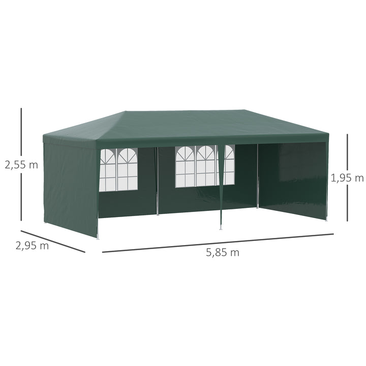 Tenda para Festas 585x295x255 cm com 4 Paredes Laterais e 2 Janelas Pérgola de Exterior com Estrutura de Aço para Festas Eventos Casamentos Verde