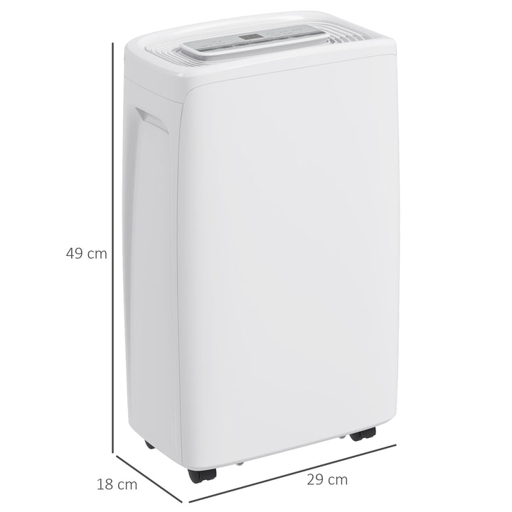 Desumidificador Elétrico 12L/Dia com 4 Modos 2 Velocidades Desligamento Automático Ecrã LED Temporizador Silencioso para Dormitório Sala de Estar Cozinha 29x18x49 cm Branco