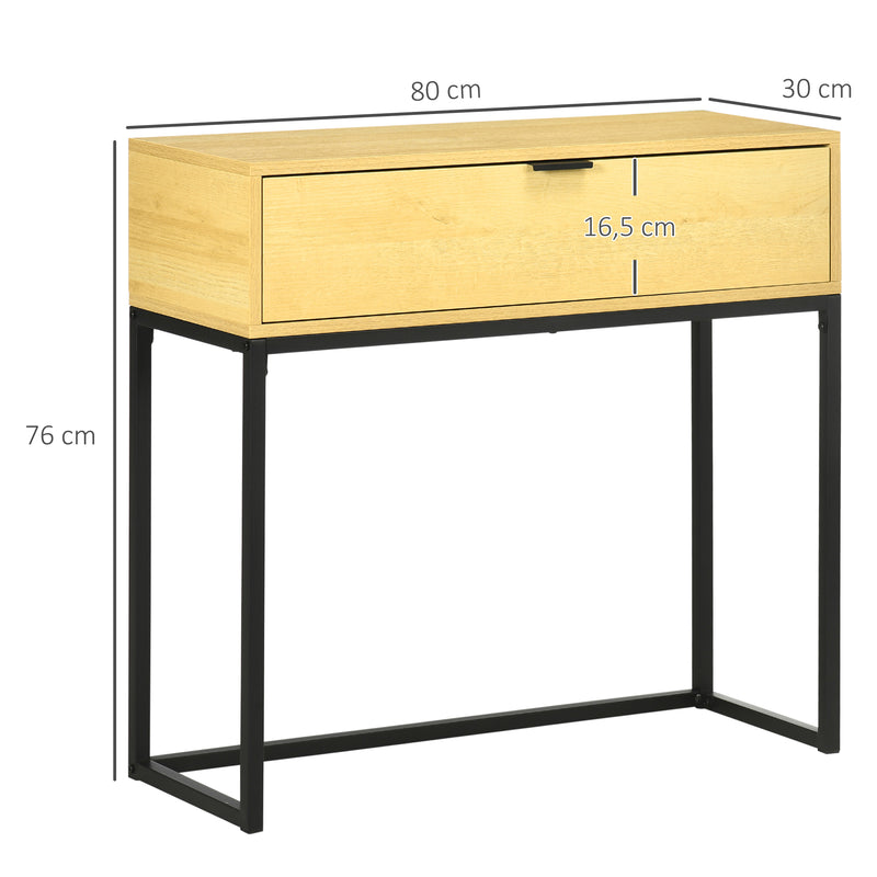 Mesa Consola com Gaveta Consola Moderna Mesa de Entrada com Pés de Aço para Corredor Sala de Estar Dormitório 80x30x76 cm Madeira e Preto